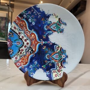 Hand-Painted Arabic Inspired Terracotta Decorative Plate - Intricate Traditional Art & Elegant Cultural Home Decor