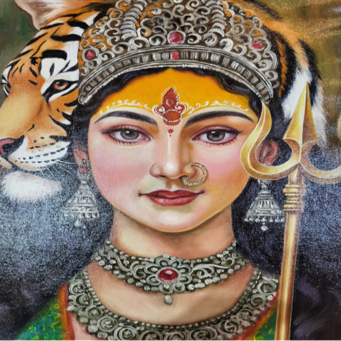 Hand-Painted Goddess Durga Painting Divine Protection & Strength Artwork for Vastu