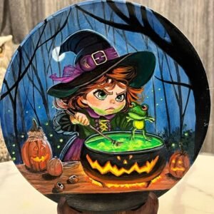 Hand-Painted Playful Ghost Chef in a Cozy Midnight Kitchen Decorative Plate