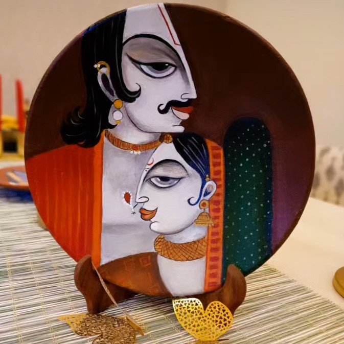 Hand-Painted Shiva Parvati Terracotta Decorative Plate - Divine Series Orange Spiritual Home Decor & Meditation Art
