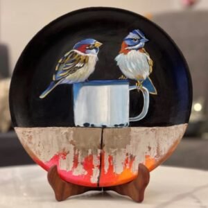 Hand-Painted Terracotta Bird Wall Art Plate – Textured Decorative Clay Platter for Home Decor & Gifting (Handcrafted)