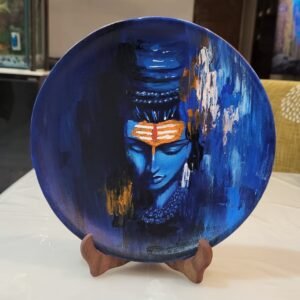 Handcrafted Divine Shiva Terracotta Plate – Blue & Gold Meditative Art – Spiritual Home Decor & Meditation Space Gift