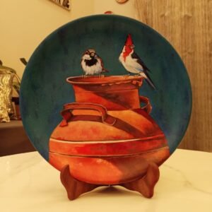 Handcrafted Terracotta Bird Plate: Vibrant Hand-Painted Decorative Art Inspired by Nature’s Beauty and Freedom