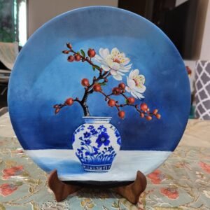 Handcrafted Floral Delicate White Blossoms Classic Art Plate