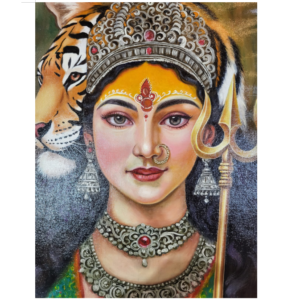 Hand-Painted Goddess Durga Painting: Divine Protection & Strength Artwork for Vastu, Spiritual Home Decor