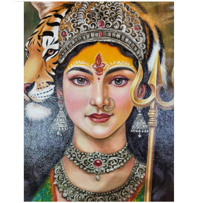 Hand-Painted Goddess Durga Painting Divine Protection & Strength