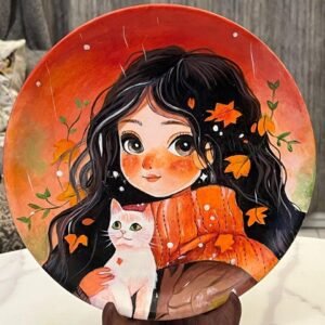 Anime Hand-Painted Terracotta Decorative Plate | Handcrafted Japanese Manga Style Wall Art | Unique Artisan Home Decor