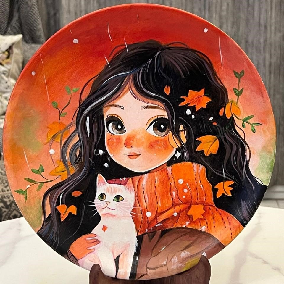 Anime Hand-Painted Terracotta Decorative Plate | Handcrafted Japanese Manga Style Wall Art | Unique Artisan Home Decor