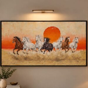 Hand-Painted Seven Horses Wall Art | Galloping Horses Sunset Painting | Handmade Horse Artwork for Living Room & Office Décor