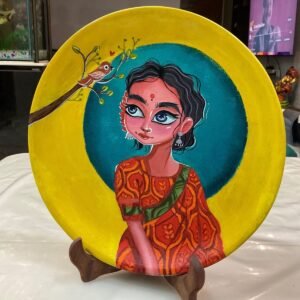Hand-painted Graceful Feminine Plates with Flowing Textured Hair, Expressive Eyes, and delicate floral detailing